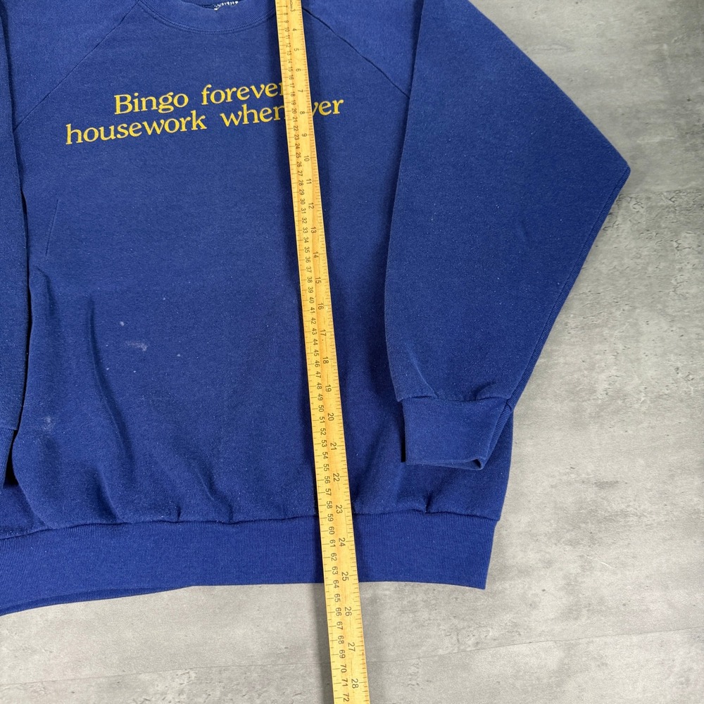 Vintage 80s Bingo Forever Housework Whenever Sweatshirt XL‎ Blue Funny Trad Wife - Picture 5 of 7